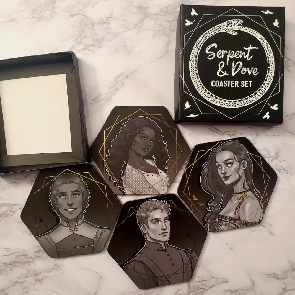 Serpent And Dove Coasters set of 4, Corkback, Fairyloot